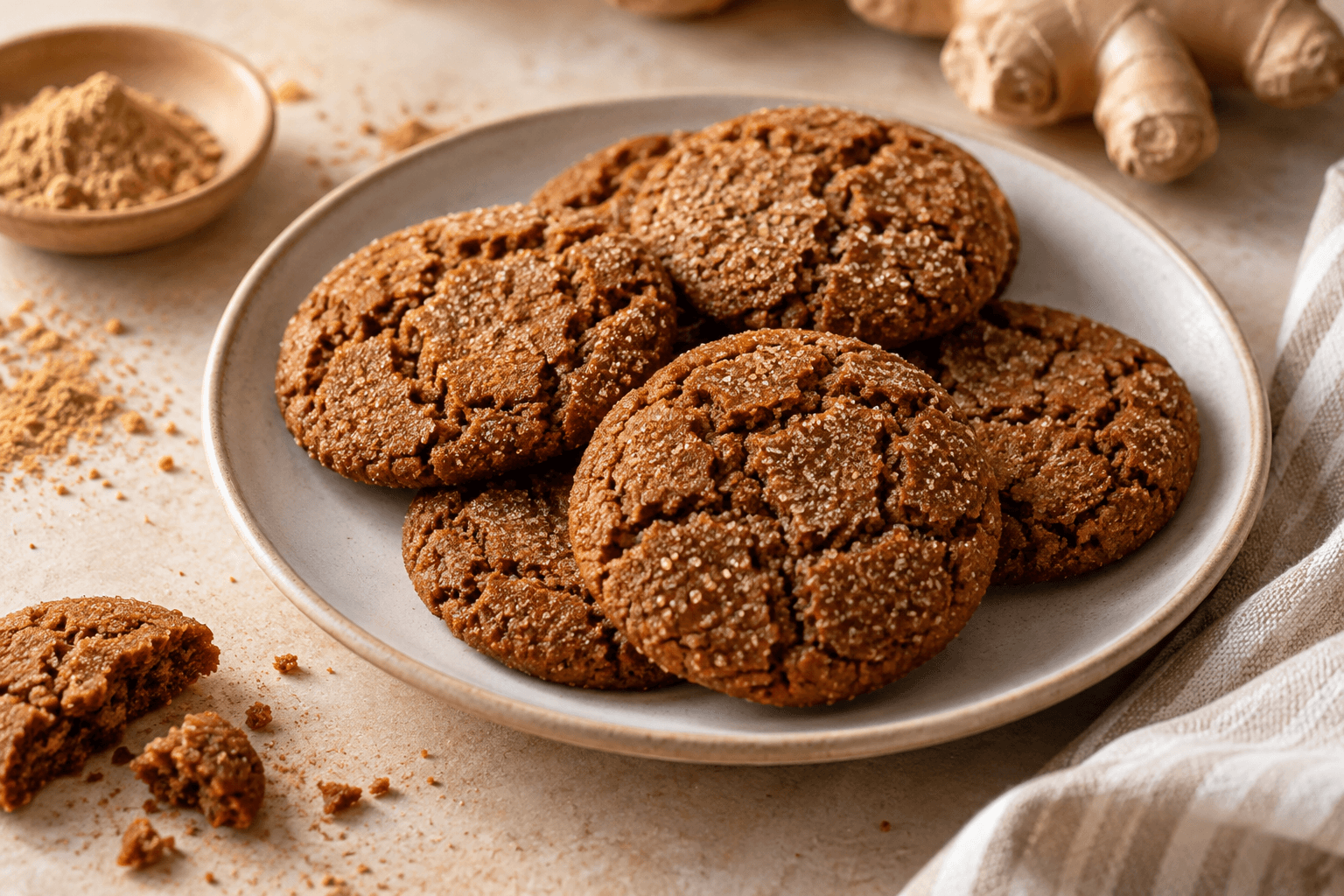 Crackled ginger cookies ready to share